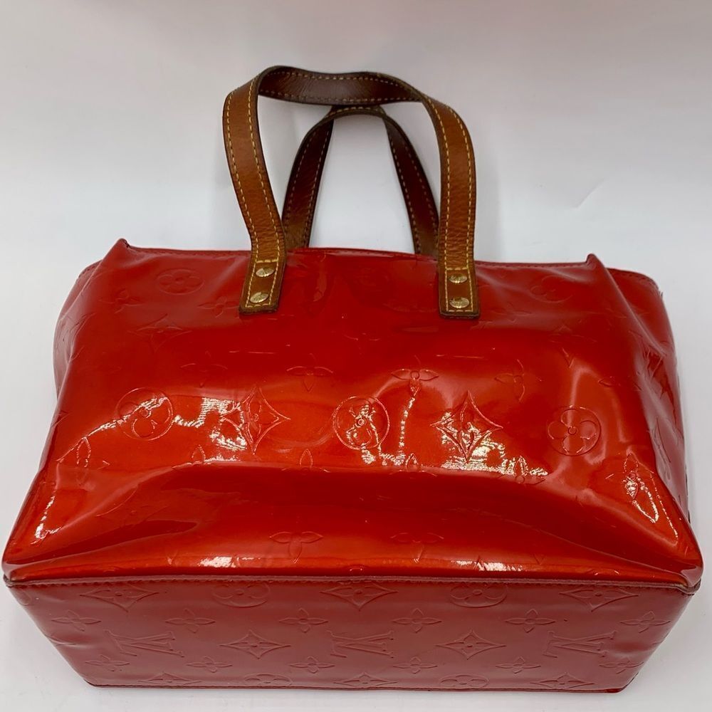 Auth Louis Vuitton Mini Red LV Monogram Vernis Tote Vachetta Leather Handles - Picture 3 of 14
